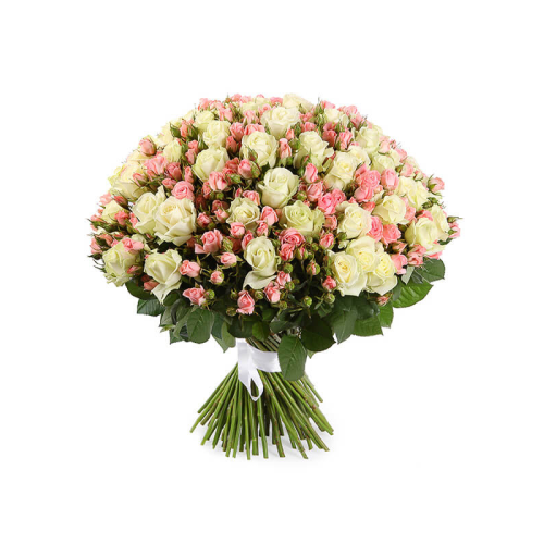 Купить на заказ Букет из 101 белой розы (микс) с доставкой в Сатпаеве