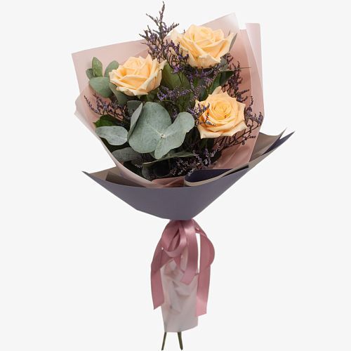 Купить на заказ Персиковые розы , 3 шт с доставкой в Сатпаеве