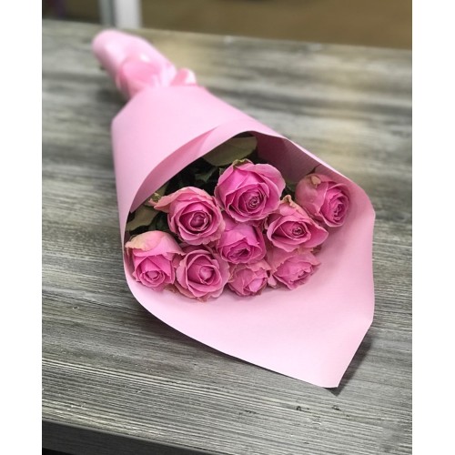 Купить на заказ Букет из 9 розовых роз с доставкой в Сатпаеве